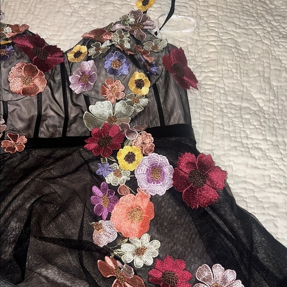 Bridal prom dress black garden tulle applique multi floral midi dress 18    AW - Picture 13 of 15